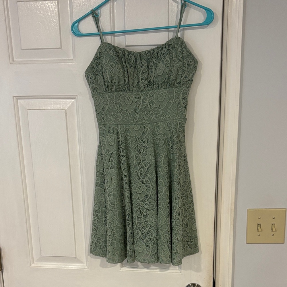 City Triangles Mauve Green Lace Mini Dress